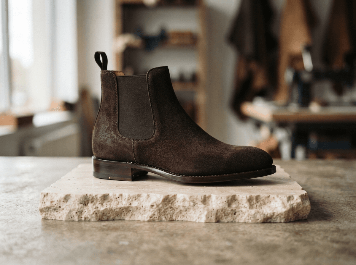 The Ravi Wholecut Chelsea Boot in Dark Chocolate Reverse Suede